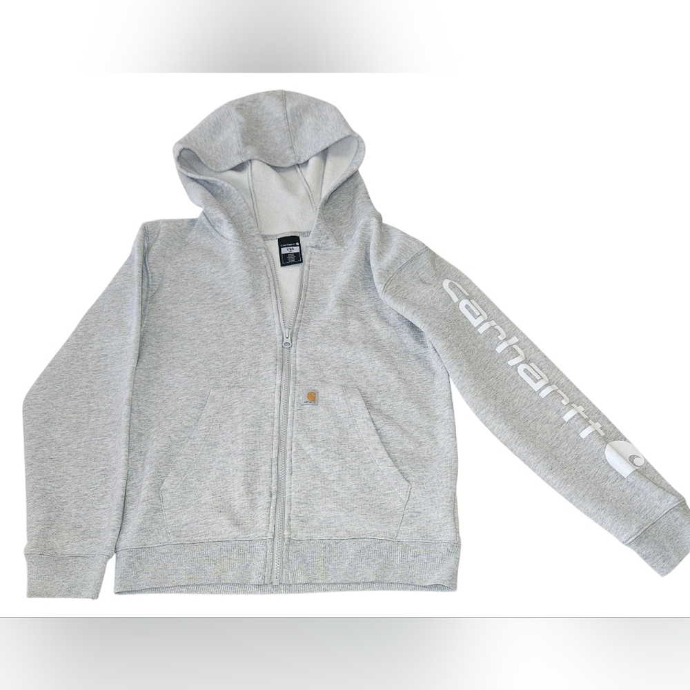Carhartt Kids Gray Zip Up Hoodie Jacket Sz L (12)